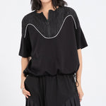 Women's Loose Drawstring Zipper T-shirt