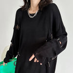 Round Neck Dark Ripped Sweater