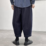 Topstitched Wide-Leg Harem Jeans