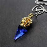 Buddha Stones Tibetan Dorje Vajra 4 Prong Lotus Liuli Crystal Strength Necklace Pendant
