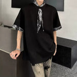 Detachable Leopard-Print Silk Scarf T-shirt