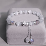 Buddha Stones Natural Cat's Eye Moonstone Strawberry Quartz PiXiu Support Bracelet