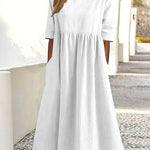 Zeagoo Women's Beach Short Sleeve Scoop Neck Ruffle Swing Casual Boho Midi Dress with Pockets