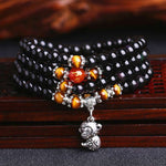 Chinese Zodiac 108 Beads Black Obsidian Tiger Eye Fortune Mala Bracelet
