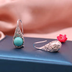Buddha Stones 925 Sterling Silver Turquoise Beaded Pattern Protection Drop Dangle Earrings