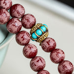 Buddha Stones Red Bodhi Seed Om Mani Padme Hum Lotus Engraved Harmony Bracelet (Extra 30% Off | USE CODE: FS30)