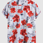 Men's Rose Print Vintage Casual Button Short Sleeve Shirt