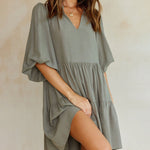 Zeagoo Women's Casual Boho V Neck Short Sleeve Tie Waist A Line Flowy Dresses