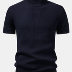 Ribbed Mock Neck Knitted Sweater T-Shirt