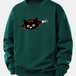 Zipper Black Cat Print Relax Fit Sweatshirt