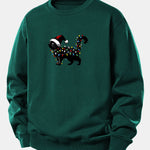 Christmas Colorful Light Black Cat Print Relax Fit Sweatshirt