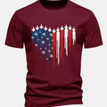 Regular Fit Heart Shaped Fighter Jets USA Flag Print Cotton T-Shirt