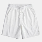Geometric Striped Jacquard Button Up Shirt & Crinkled Textured Drawstring Shorts
