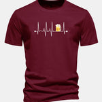 Regular Fit Beer Heartbeat Print Cotton T-Shirt