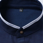 Long Sleeve Contrast Stand Collar Oxford Shirt