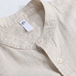 Long Sleeve Linen Cotton Stand Collar Shirt With Pocket
