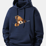 Zipper Bear Print Relax Fit Hoodie