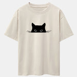 Black Cat Print Drop Shoulder Oversize T-Shirt