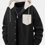 Long Sleeved Contrast Corduroy Hooded Shirt