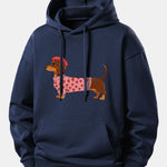 Dachshund Wearing Heart Sweater Print Relax Fit Hoodie