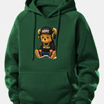 Hip Hop Bear Print Drawstring Hoodie