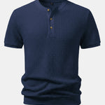 Waffle Textured Ribbed Hem Henley Shirt