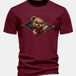 Regular Fit Halloween Zipper Evil Bear Print Cotton T-Shirt