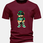 Regular Fit Trendy Bear Print Cotton T-Shirt