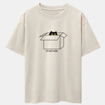 Black Cat Peeking Through Cardboard Print Drop Shoulder Oversize T-Shirt