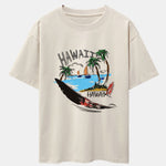 Hawaii Beach Print Drop Shoulder Oversize T-Shirt