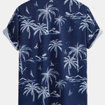 Palm Tree Island Print Button Up Shirt & Drawstring Swim Shorts