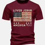 Regular Fit Jesus American Flag Slogan Print Cotton T-Shirt
