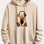 Headphone Teddy Bear Print Relax Fit Hoodie