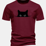 Regular Fit Black Cat Print Cotton T-Shirt