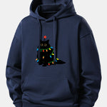 Colorful Light Black Cat Print Relax Fit Hoodie