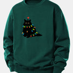 Colorful Light Black Cat Print Relax Fit Sweatshirt