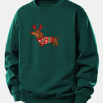 Christmas Dachshund With Reindeer Antlers Print Relax Fit Sweatshirt