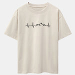 Heartbeat Mountain Print Drop Shoulder Oversize T-Shirt