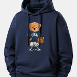 Basketball Bear Print Relax Fit Drawstring Hoodie