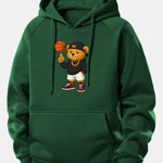 Basketball Bear Print Drawstring Hoodie