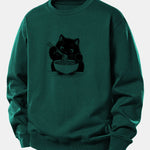 Black Cat Ramen Print Relax Fit Sweatshirt
