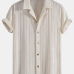 Texture Jacquard Cuban Shirt & Crinkled Textured Drawstring Shorts