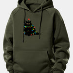 Christmas Lights Black Cat Print Drawstring Hoodie
