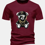 Regular Fit Hip Hop Bear Print Cotton T-Shirt