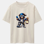 Hip Hop Bear Print Drop Shoulder Oversize T-Shirt