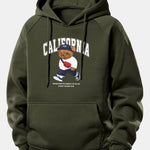 California Bear Print Drawstring Hoodie