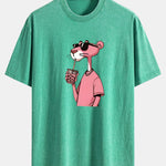 Pink Panther Print Washed Distressed Drop Shoulder T-Shirt