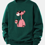 Pink Panther Drinking Coffee Print Relax Fit Sweatshirt