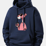 Pink Panther Drinking Coffee Print Relax Fit Hoodie