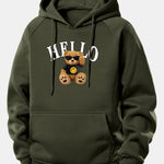 Hello Sunglasses Bear Print Drawstring Hoodie